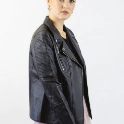 Federation Knew Patch Detail Black Leather Jacket Fashion