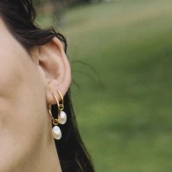 Linda Tahija Baroque Pearl Basic 14k Gold Plated Hoop Earring Accessories