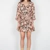 Esmaee Romantica Blush Floral V Neck LS Shirred Waist Mini Dress Fashion