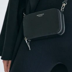 Nakedvice Accessories The Kiki SIlver Double Zip Mini Crossbody Bag Black Leather