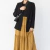 Among The Brave Sensational Gold Tiered Satin Tie Waist Maxi Skirt Fashion