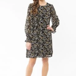 Seeking Lola Wanderer Black Floral LS Shift Dress
