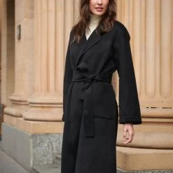 Birds Of A Feather Celine Black 100% Merino Wool Longline Coat Fashion