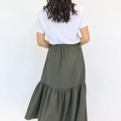 Ivy + Jack Hope Khaki Linen Tiered Midi Skirt