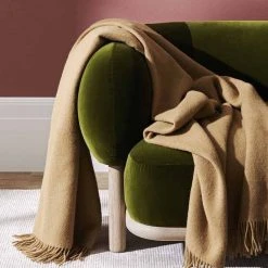 Weave Nevis Throw 100% New Zealand Lambs Wool Camel Cushion, Throws & Linen