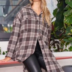 We Are The Others The Charcoal Brown Check Shacket