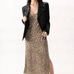 Among The Brave Fashion Moonlight Natural Animal Midi Slip Dress