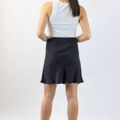 Among The Brave Lovers Black Cupro Bias Cut Mini Skirt