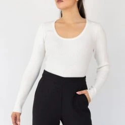 Ivy + Jack Radiant Ivory LS Rib Knit Crew Neck Top