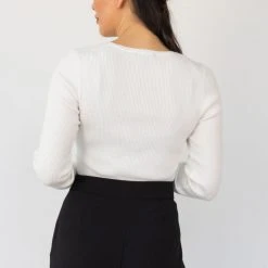 Ivy + Jack Radiant Ivory LS Rib Knit Crew Neck Top
