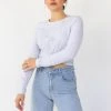Among The Brave Dazed Snow Marle Twist Front LS Crop Top