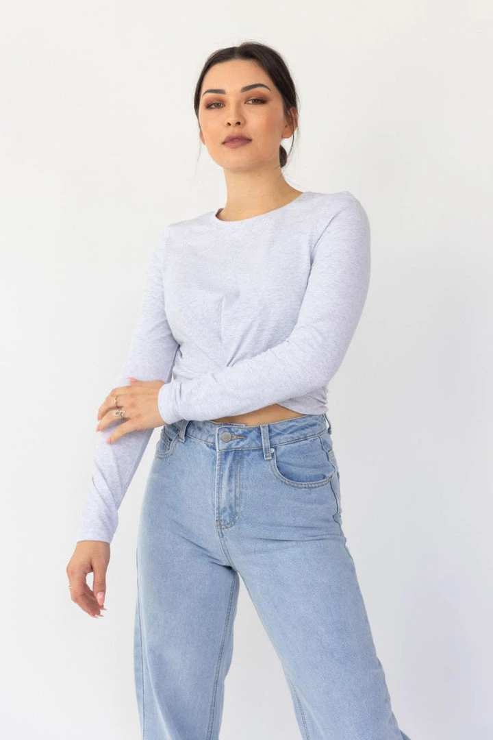 Among The Brave Dazed Snow Marle Twist Front LS Crop Top 3 Among The Brave Dazed Snow Marle Twist Front LS Crop Top