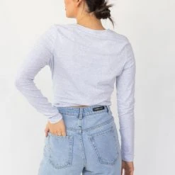 Among The Brave Dazed Snow Marle Twist Front LS Crop Top