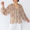 Among The Brave Breath Of Fresh Air Natural Animal LS Puff Sleeve Button Front Top