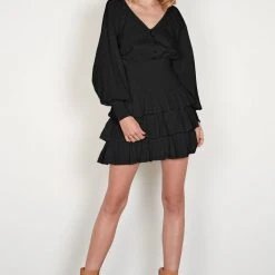 Esmaee Skylar Black Lace LS Mini Dress Fashion