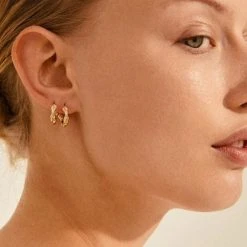 Pilgrim Zion Textured Silver Huggie Hoop Earrings Accessories