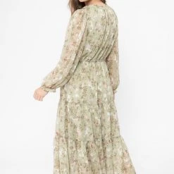 Seeking Lola Fashion Magical Sage Floral LS Tiered Maxi Dress