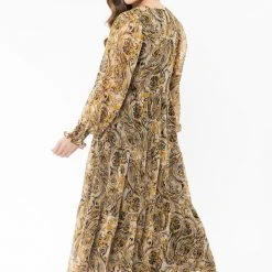 Seeking Lola Day Dream Golden Paisley LS Tiered Midi Dress Fashion 7 Seeking Lola Day Dream Golden Paisley LS Tiered Midi Dress Fashion