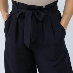 Among The Brave Galaxy Black Paper Bag Tie Waist Wide Leg Linen Pant