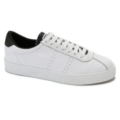 Superga 2843 CLUBS Comfleau White With Black Trim Leather Sneaker