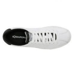 Superga 2843 CLUBS Comfleau White With Black Trim Leather Sneaker