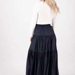 Among The Brave Fashion Sensational Navy Tiered Satin Tie Waist Maxi Skirt 8 Among The Brave Fashion Sensational Navy Tiered Satin Tie Waist Maxi Skirt