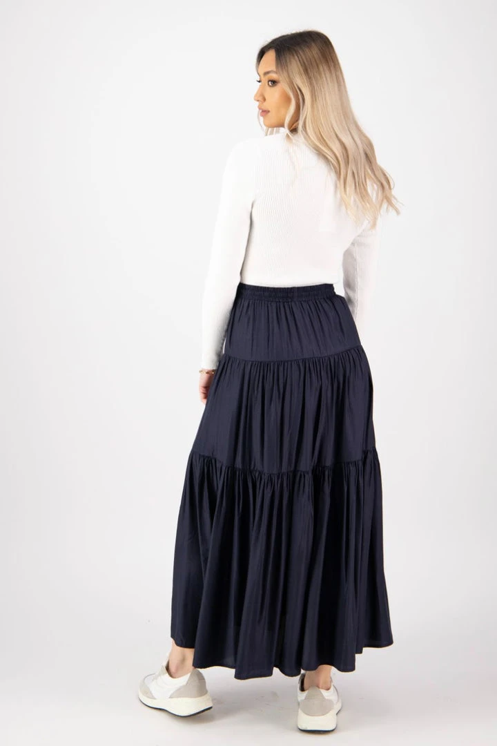 Among The Brave Fashion Sensational Navy Tiered Satin Tie Waist Maxi Skirt 5 Among The Brave Fashion Sensational Navy Tiered Satin Tie Waist Maxi Skirt