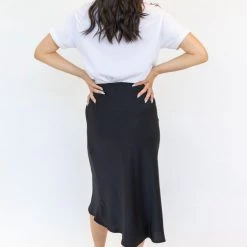 Ivy + Jack Ivy Black Washer Satin Midi Bias Skirt