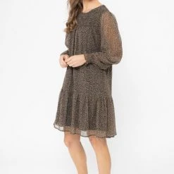 Billie The Label Hug Me Black Ditsy Shirred LS Mini Dress Fashion