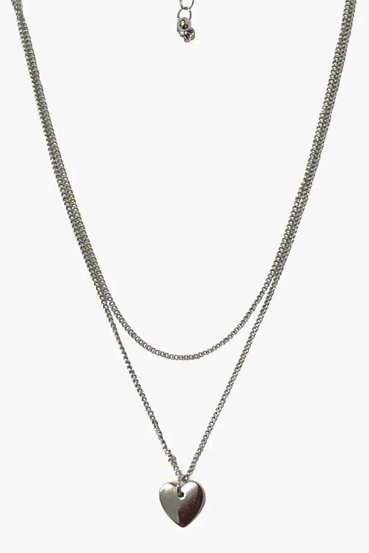 Flo Gives Back 15% To Women In Need Double Chain Heart Rhodium Necklace Accessories 3 Flo Gives Back 15% To Women In Need Double Chain Heart Rhodium Necklace Accessories