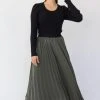 Ivy + Jack Fashion Radiant Khaki Washer Satin Pleated Midi Skirt