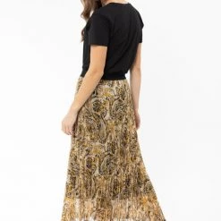 Billie The Label Sunray Golden Paisley Pleated Midi Skirt Fashion
