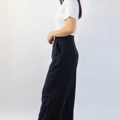 Among The Brave Effortless Black Viscose Deep Band Wide Leg Pant