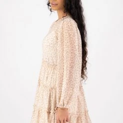 Ivy + Jack Fashion Bella Natural Floral Crinkle Blouson LS Smock Mini Dress