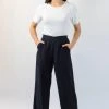Among The Brave Effortless Black Viscose Deep Band Wide Leg Pant