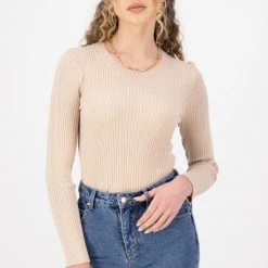 Ivy + Jack Radiant Cream LS Rib Knit Crew Neck Top