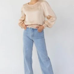 Among The Brave Pure Sand Puff Sleeve Shirred Blouse Fashion