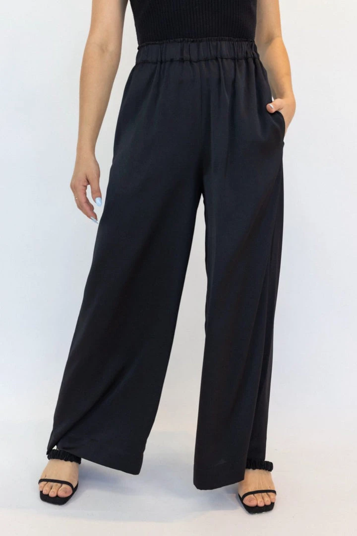 Among The Brave Super Luxe Black Elastic Waist Wide Leg Satin Pant Fashion 4 Among The Brave Super Luxe Black Elastic Waist Wide Leg Satin Pant Fashion