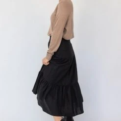 Among The Brave Blazing Black Tiered Linen Midi Skirt Fashion