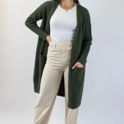 Among The Brave Secure Dark Khaki Longline Cardigan Fashion
