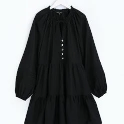 Among The Brave Fashion Zodiac Black Linen LS Pin Tuck Balloon Sleeve Tiered Mini Dress 12 Among The Brave Fashion Zodiac Black Linen LS Pin Tuck Balloon Sleeve Tiered Mini Dress