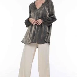 Blak Fashion Love Affair Dark Chocolate Metallic Blouse