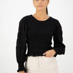 Ivy + Jack Fashion Lila Black Shirred Cotton LS Shirred Bodice Top 8 Ivy + Jack Fashion Lila Black Shirred Cotton LS Shirred Bodice Top