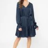 Billie The Label Jessica Navy Satin Drop Waist Mid Sleeve Mini Dress
