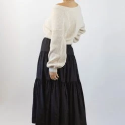 Among The Brave Fashion Sensational Black Tiered Satin Tie Waist Maxi Skirt