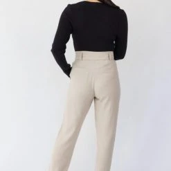 Among The Brave Fashion Pierre Sand Dune Soft Viscose Tapered Leg Belted Pant