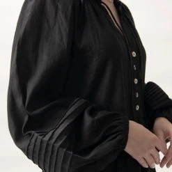 Among The Brave Fashion Zodiac Black Linen LS Pin Tuck Balloon Sleeve Tiered Mini Dress 10 Among The Brave Fashion Zodiac Black Linen LS Pin Tuck Balloon Sleeve Tiered Mini Dress