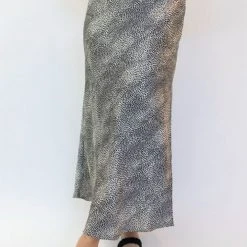 Ivy + Jack Stunning Mini Leopard Satin Side Split Bias Midi Skirt