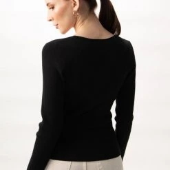 Among The Brave Desire Black LS V Neck Rib Knit Top