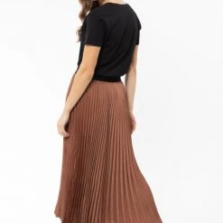Billie The Label Fashion Sunray Rust Satin Pleated Midi Skirt